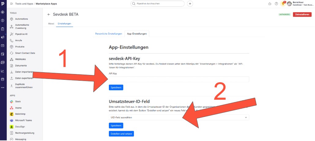 sevdesk API Key und Umsatzsteueridentifikationsnummer