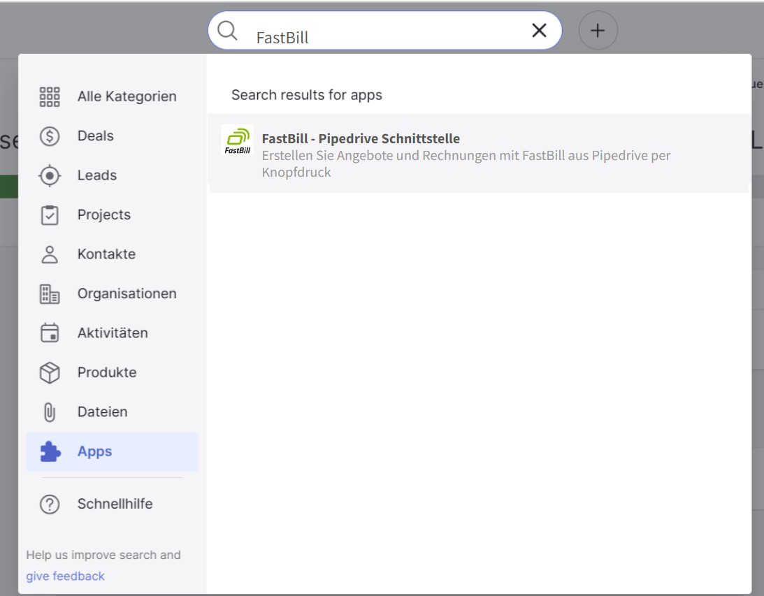 FastBill Pipedrive Schnittstelle im Martkplatz