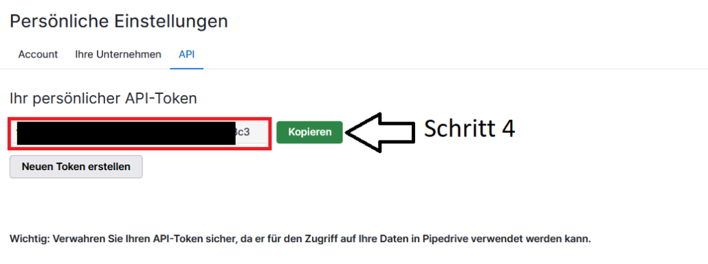 Den Pipedrive API-Key kopieren