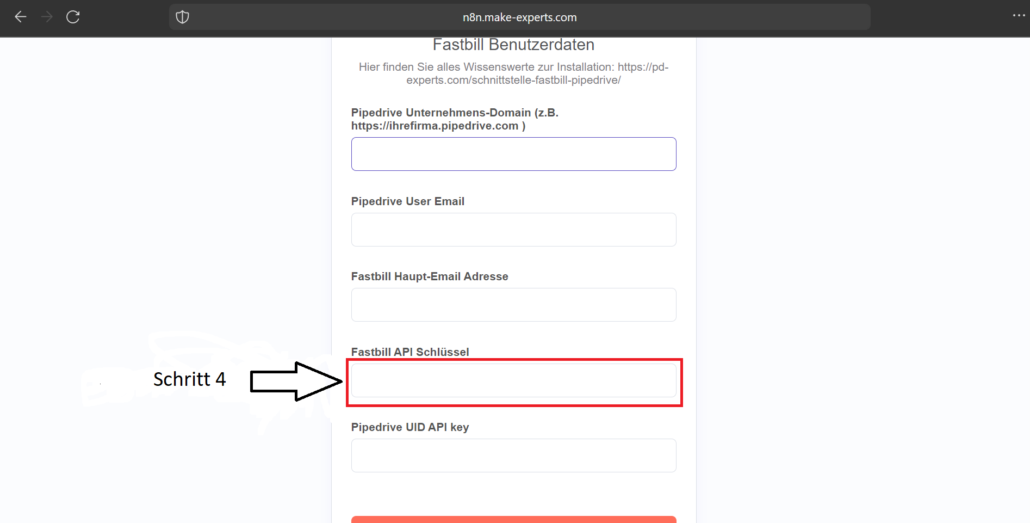Der Schritt der Schritte. Nachdem sie alles ausgefüllt haben können Sie die Fastbill-Integration in Pipedrive nutzen
