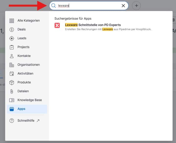 Lexware in der Pipedrive Suche - PD-Experts