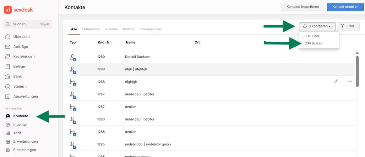 Kontakte exportieren sevdesk Pipedrive sevdesk Schnittstelle
