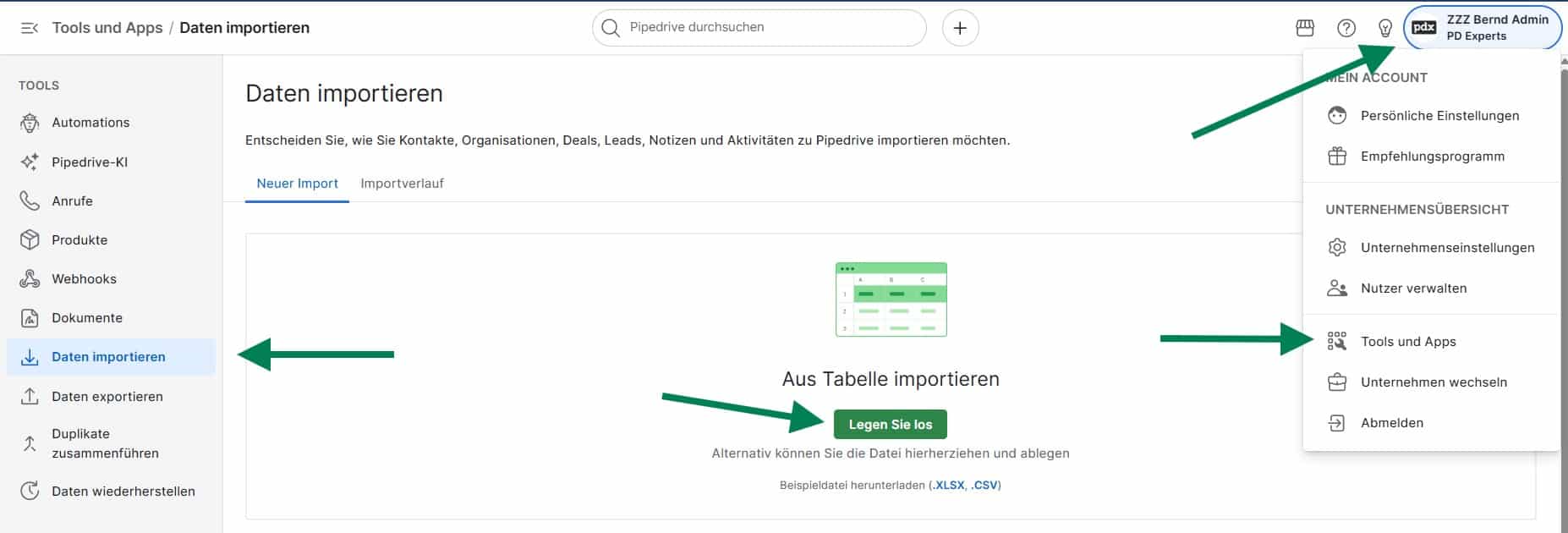 Pipedrive Import Daten in Pipedrive importieren
