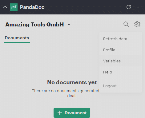 PandaDoc Panel in Pipedrive wird verwendet um an die Variablenbezeichnung zu kommen.